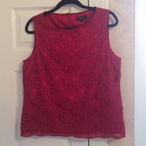 Beautiful deep red lace satin-lined top/Tahari